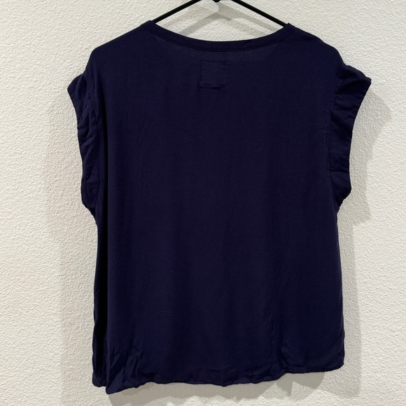 Chaser Navy Blue High Neckline Boxy Fit Slightly Cropped T-Shirt Top Size Medium - Picture 6 of 11